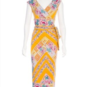 Diane Von Furstenberg Yellow and Pink Floral Dress, Size 8